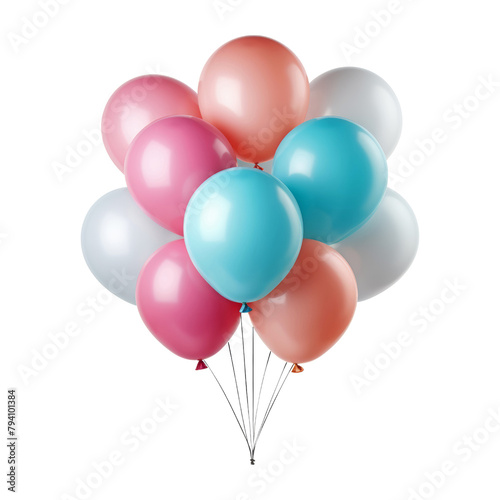 pink orange blue and white balloons isolated on transparent background cutout
