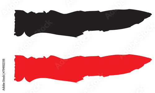 Line brush. Black and Red color stripe isolated on white background. Vintage brush strokes. Hand draw dirty strips. Marker design frame. Grunge texture. Smudged shape. Handmade element.