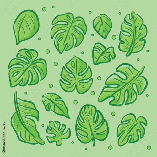 Monstera leaves pattern illustration vector design