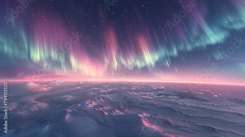 Aurora: A dreamy illustration of the aurora australis gently illuminating the horizon photo