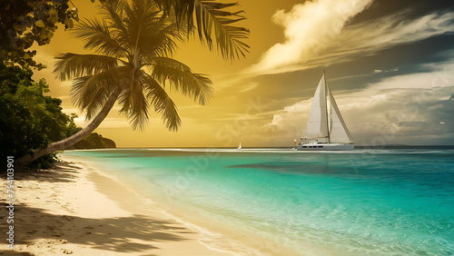 beach with palm trees  beach landscape scenery  AI Generative