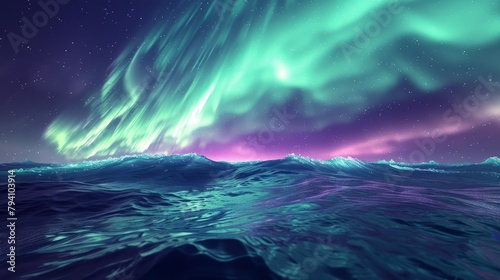 Aurora: An awe-inspiring 3D rendering of the aurora borealis, with dynamic waves of green and purple