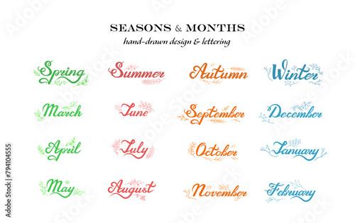 Lettering, seasons and months with leaves