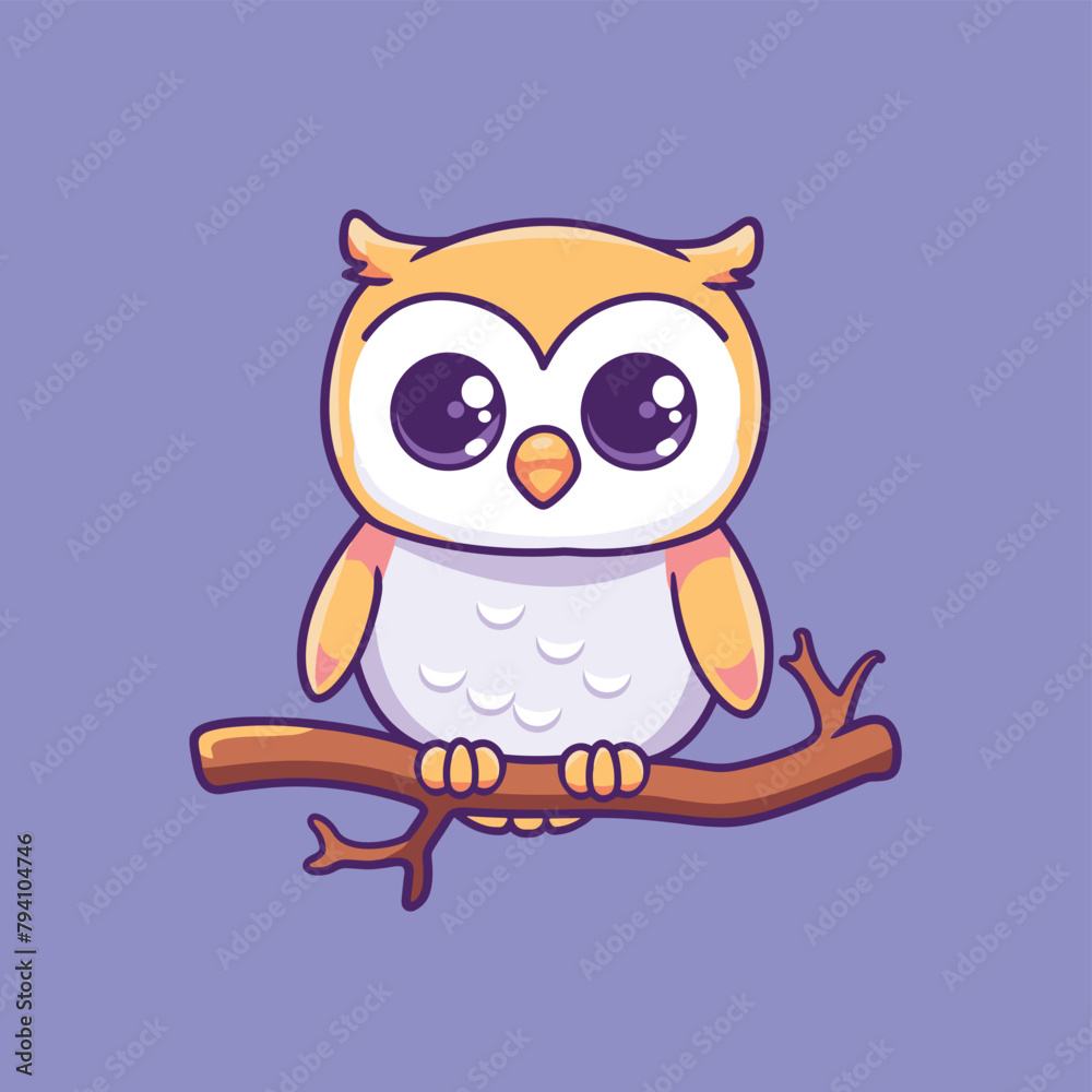 Cute owl cartoon illustration flat vector art design