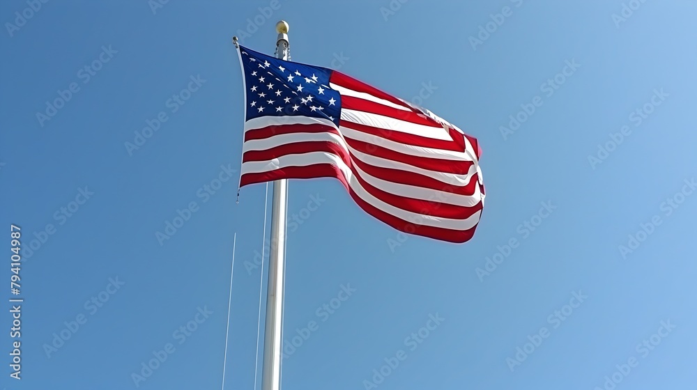 High American Flag Waving in the Breeze: A Patriotic Emblem of Freedom and Independence High American Flag Waving in the Breeze: A Patriotic Emblem of Freedom and Independence