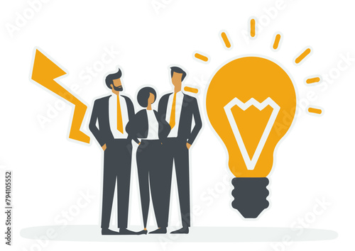 Business team searching for ideas - Brainstorming Teamwork - Simple hand drawn style vector - Creative Meetings, Problem Solving