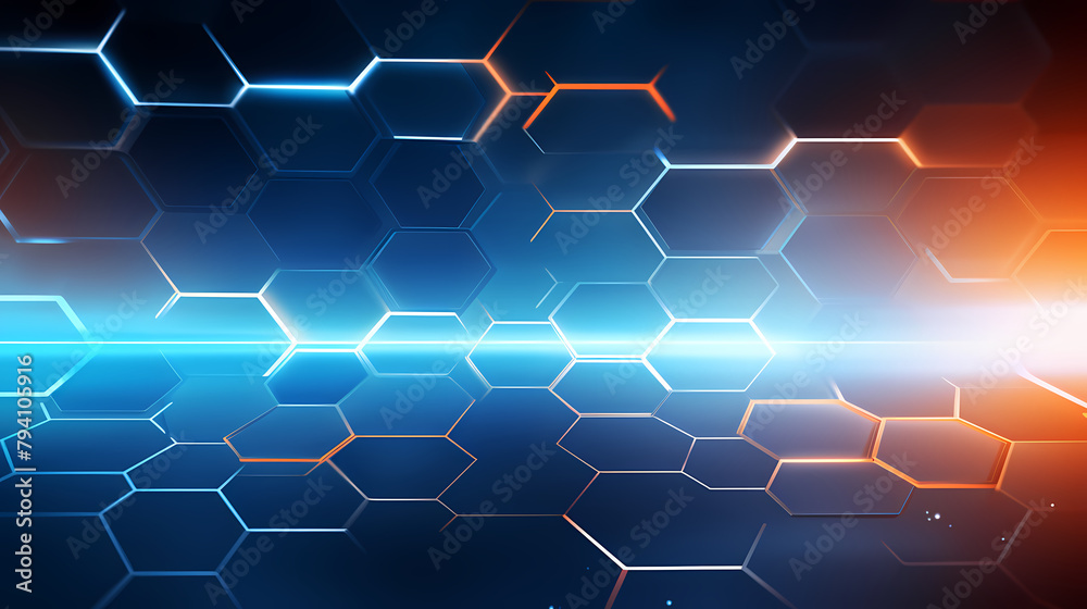 Obraz premium Abstract technology background with hexagonal pattern and glowing lights