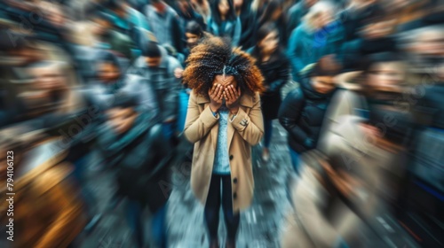 A Woman Overwhelmed in Crowd