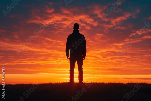 b'Man standing alone in a field of wheat at sunset'