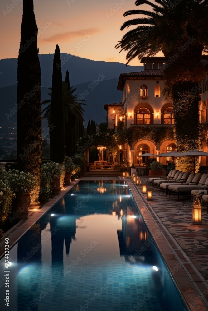 b'Modern luxury mansion with pool'