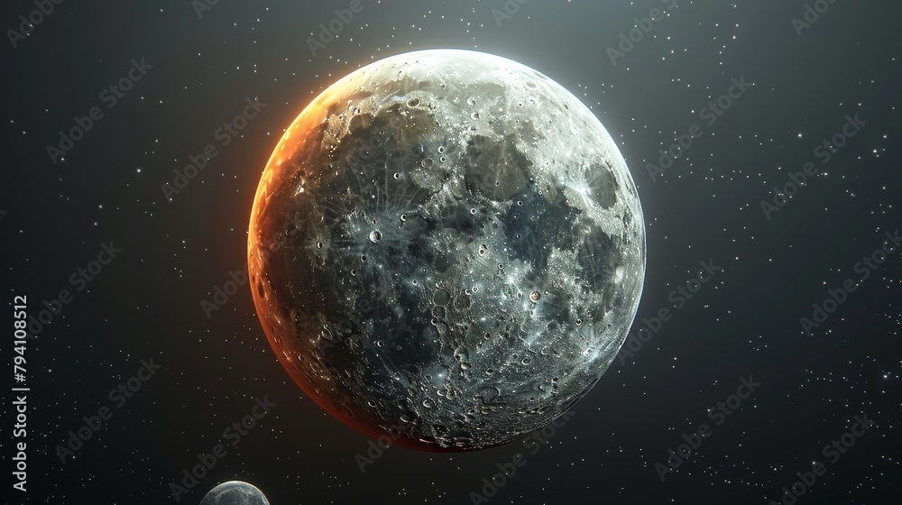 Eclipse: A 3D illustration of a lunar eclipse, with the Earth between the sun and the moon