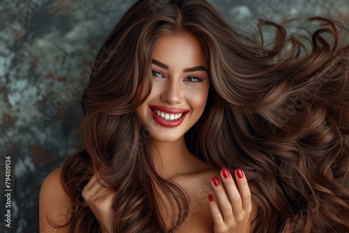 b'beautiful young woman with long brown hair smiling' © Adobe Contributor