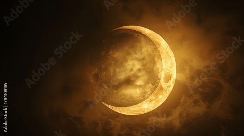 Eclipse: A photo of a partial solar eclipse, showing the moon partially covering the sun