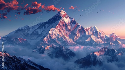 b'Mount Everest in the Himalayas at sunset'