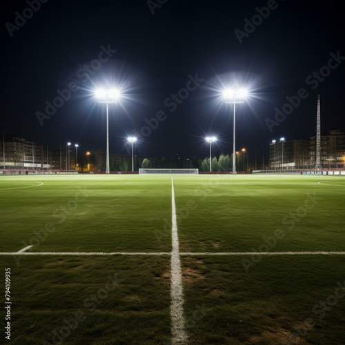 b'Floodlit Football Pitch at Night'