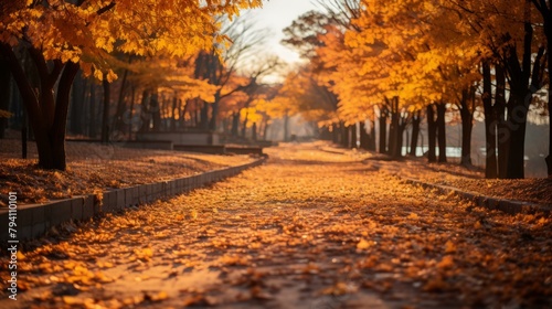 b'Fall Scenery With Trees And Pathway'