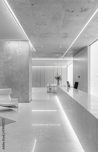 b Modern minimalist office reception interior design 