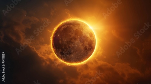Eclipse: A vector illustration of an annular solar eclipse, showing the moon covering the center of the sun