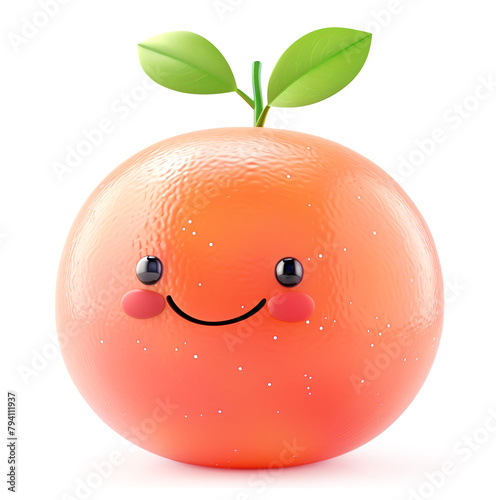 Smiling grapefruit character with leaves on a white background