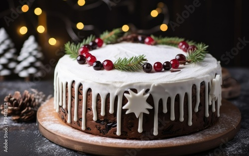 Festive Christmas Cake with Decorative Toppings