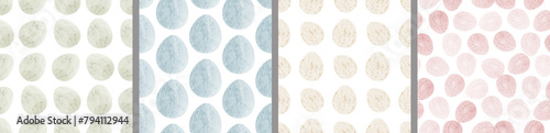 Watercolor set of seamless patterns. Collection of hand drawn pastel Easter eggs