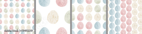 Watercolor set of seamless patterns. Collection of hand drawn pastel Easter eggs