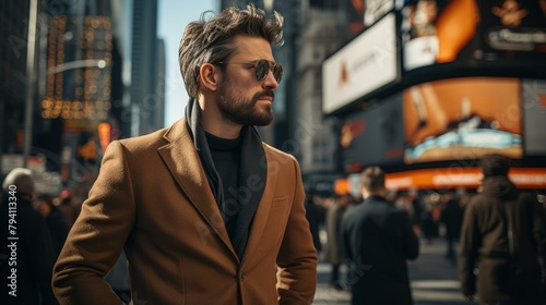 b'Bearded man in brown coat and sunglasses looking away from the camera' © Adobe Contributor