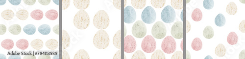 Watercolor set of seamless patterns. Collection of hand drawn pastel Easter eggs