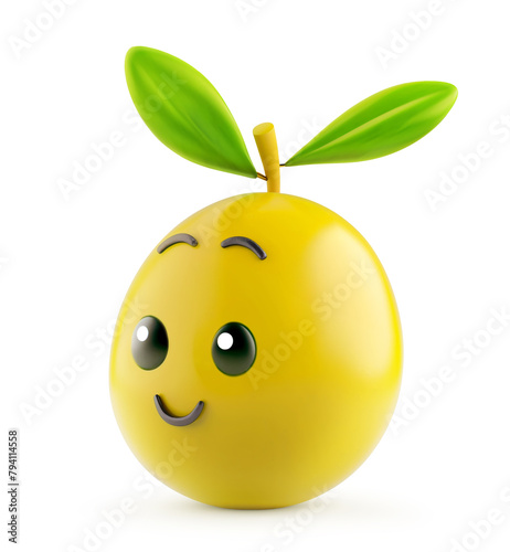 Playful green olive character with a wink and leafy top on white background