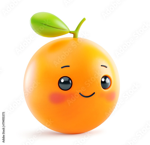 Sweet orange fruit character with big eyes and a warm, inviting smile on white