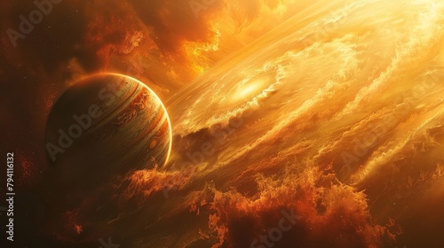 Planet: A photo of Jupiter, showcasing its iconic Great Red Spot and its swirling atmosphere of gas clouds