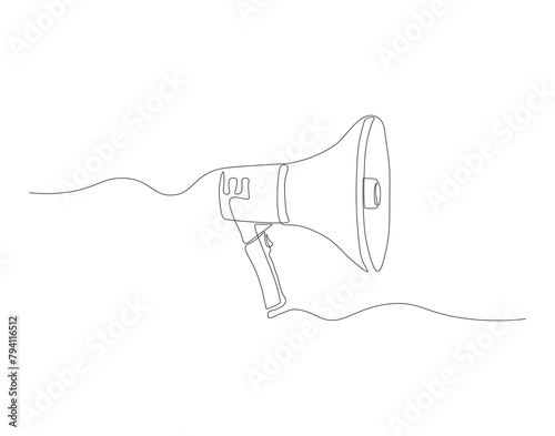 Continuous line drawing of megaphone. One line of megaphone. Speaker for public announcement concept continuous line art. Editable outline.