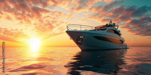 Luxury yacht sailing at sunset
