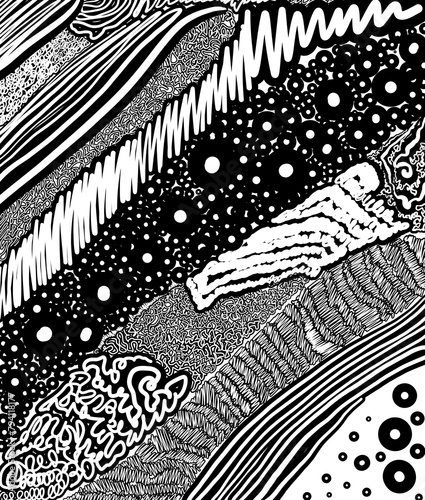 Doodle black white hand drawn abstract line art monochrome design background organic 2d illustration