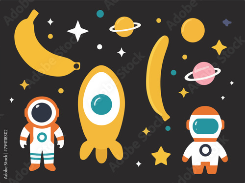 Exploring the Cosmos - Contemporary Vector Art Depicting a Banana Astronaut.