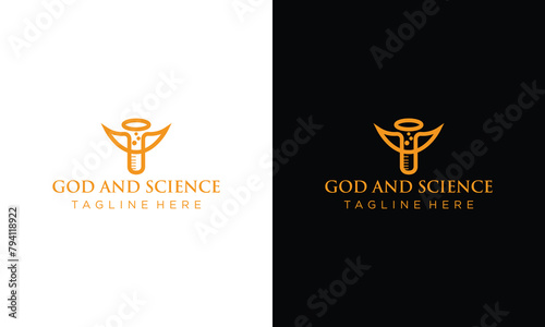 Angel logo or icon where an angel wings and halo resembles a lab beaker