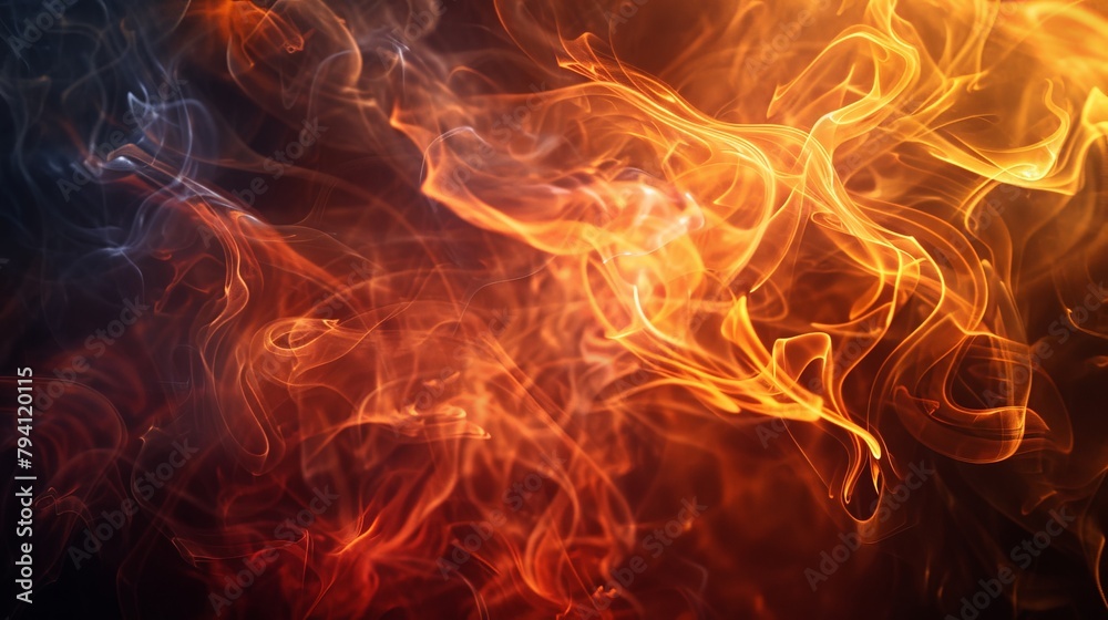Wisps of smoke curling and twisting upwards, tinged with vibrant oranges and reds, creating an abstract dance of fire, perfect for a meditation app background. Wisps of smoke curling and twisting upwards, tinged with vibrant oranges and reds, creating an abstract dance of fire, perfect for a meditation app background.