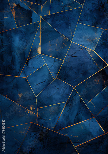 Cenário azul profundo realçado por linhas douradas e abstrato  photo