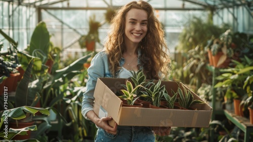 A Woman Smiling with Plants