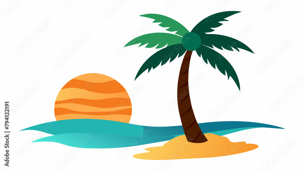 tropical island with palm trees and sun