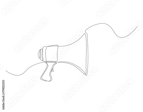 Continuous line drawing of megaphone. One line of megaphone. Speaker for public announcement concept continuous line art. Editable outline.