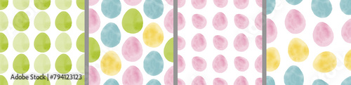 Watercolor set of seamless patterns. Collection of hand drawn pastel Easter eggs