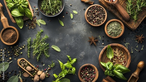 aromatic herbs and spices top view flavorful cooking ingredients food photography photo