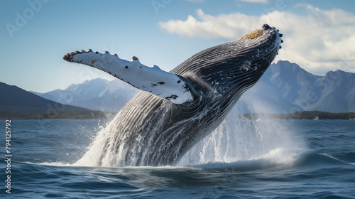 Majestic Humpback Whale Breaching in Ocean © heroimage.io