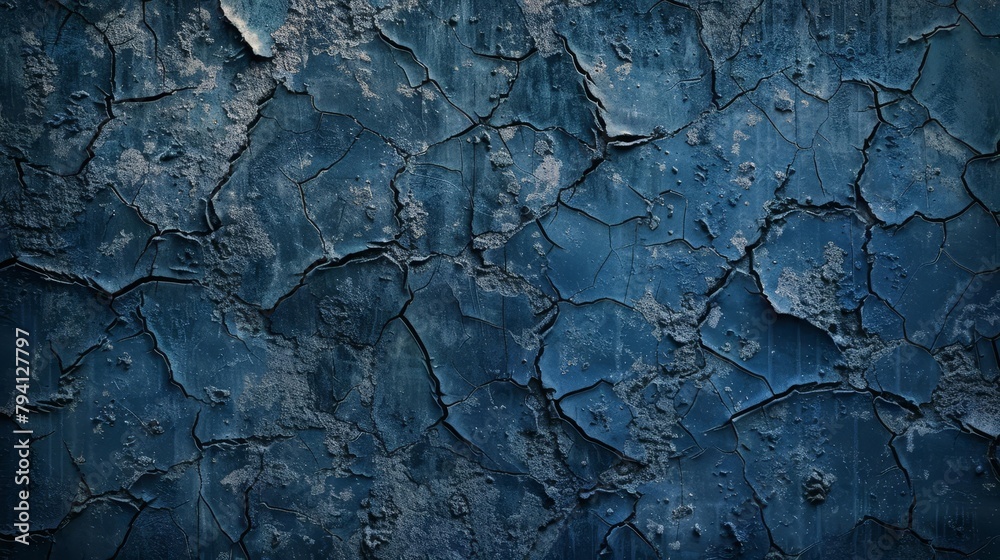 distressed dark blue concrete wall background with cracks and rough texture grungy abstract illustration