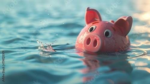 drowning piggy bank sinking in water concept of financial crisis investment failure and bankruptcy 3d rendering