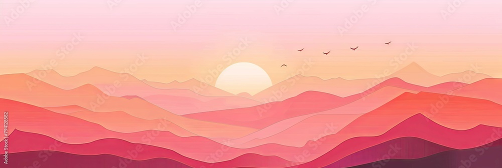 Mesmerizing Minimalist Sunset Landscape with Silhouetted Mountains and Glowing Horizon