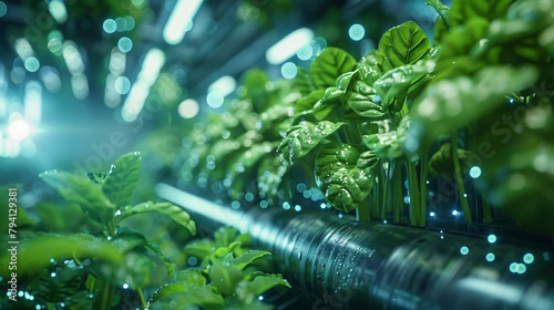 Growing plants in a futuristic indoor vertical smart farm photo