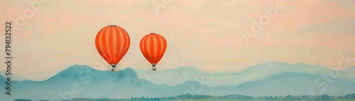 Hot air balloon rides at dawn, soaring above landscapes, holding hands in awe  169 photo