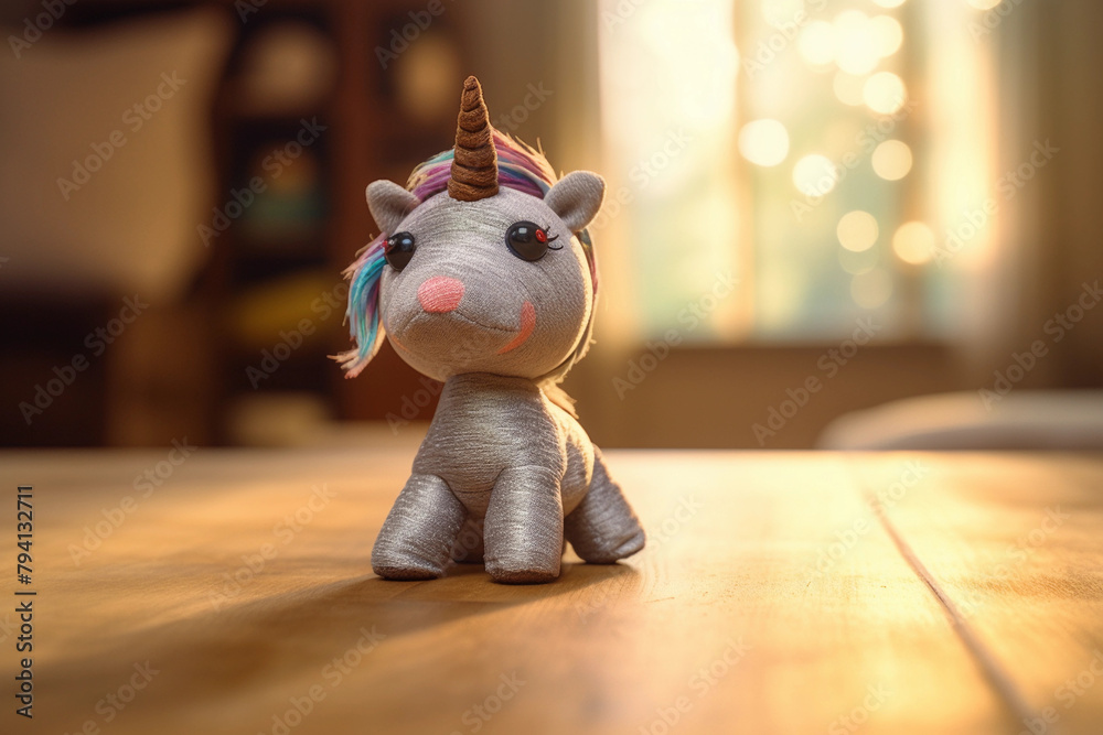 Peluche licorne posée sur le sol Peluche licorne posée sur le sol